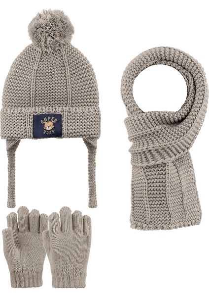 1-4 Yaş Erkek Çocuk 3'lü Takım Atkı, Bere ve Eldiven Set