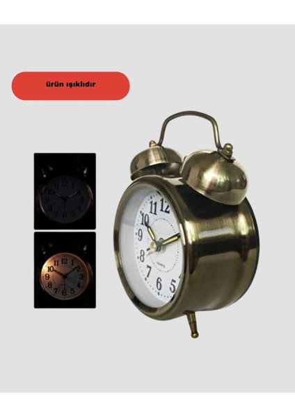 Buğz Nostaljik Büyük Boy Metal Masa Saati Bronz Kaplama ve Yüksek Sesli Alarm indirimleri