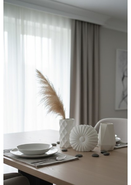 3'lü Vazo Seti, Pampas Vazosu, Dekoratif Ev Aksesuarı, Modern Beyaz Vazo SETI-11CM-EL Yapımı modelleri