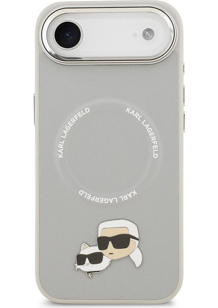 iPhone 17 Air Kılıf Karl Lagerfeld Lisanslı M-Safeli Metal Kamera ve Buton K&c Pu Deri Kapak Gri modelleri