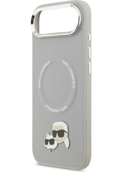 iPhone 17 Air Kılıf Karl Lagerfeld Lisanslı M-Safeli Metal Kamera ve Buton K&c Pu Deri Kapak Gri