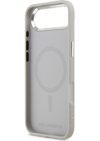 iPhone 17 Air Kılıf Karl Lagerfeld Lisanslı M-Safeli Metal Kamera ve Buton K&c Pu Deri Kapak Gri