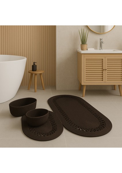 Terra 4’lü Banyo Seti – 2’li Oval Paspas & 2’li Oval Sepet, Doğal Halat Dokuma, El Yapımı - Premium fiyatları