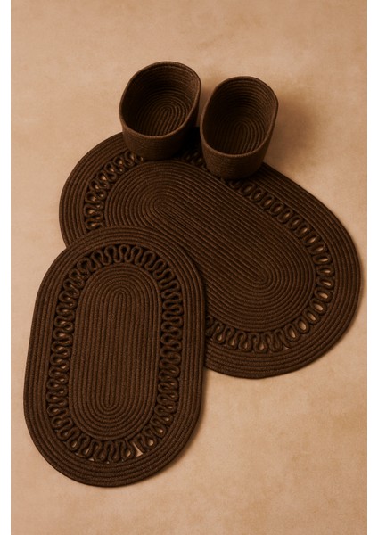 Terra 4’lü Banyo Seti – 2’li Oval Paspas & 2’li Oval Sepet, Doğal Halat Dokuma, El Yapımı - Premium modelleri