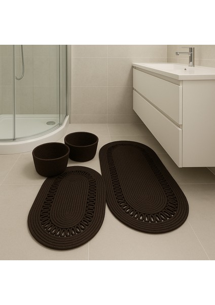 Terra 4’lü Banyo Seti – 2’li Oval Paspas & 2’li Oval Sepet, Doğal Halat Dokuma, El Yapımı - Premium fırsatları