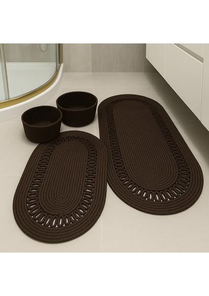 Terra 4’lü Banyo Seti – 2’li Oval Paspas & 2’li Oval Sepet, Doğal Halat Dokuma, El Yapımı - Premium indirimleri