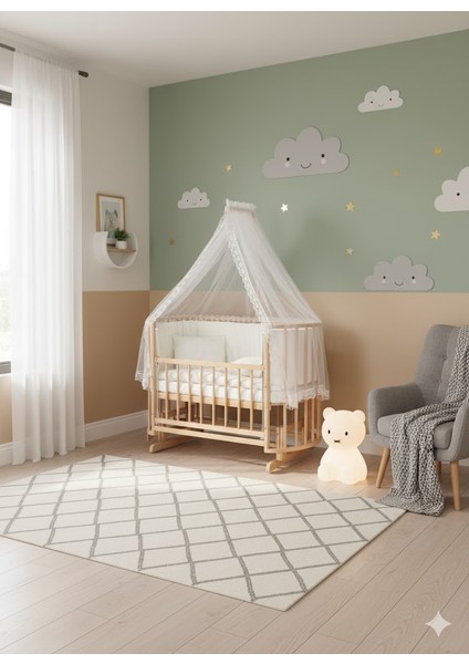 Papatya Oval 60X120 Anne Yanı Sallanır Beşik - Krem Güpür Uyku Seti + Yatak Dahil fiyatları