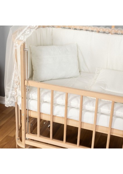 Papatya Oval 60X120 Anne Yanı Sallanır Beşik - Krem Güpür Uyku Seti + Yatak Dahil modelleri