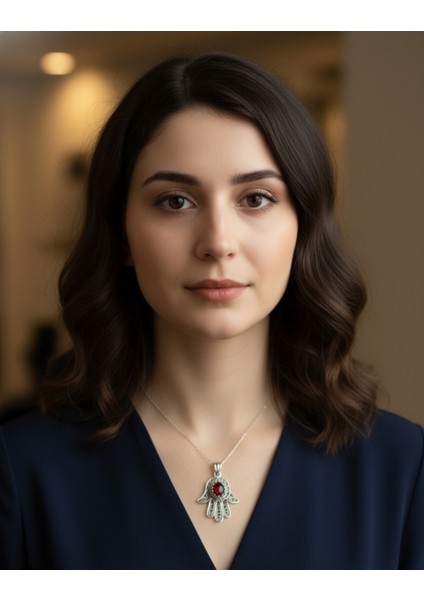 925 Ayar Gümüş Fatma Ana Eli Telkari Kolye Ucu (Zincirsiz) - Akik, Firuze, Zümrüt, Yakut Taşlı