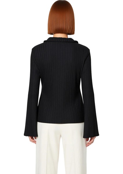 Kadın Piliseli Düğmeli Uzun Kollu Örme Gömlek Modern ve Rahat Bir Tarz Sunuyor Fonksiyonel indirimleri