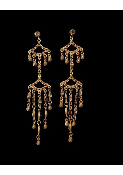 Altın Rengi Kristal Taşlı Sallantılı Küpe