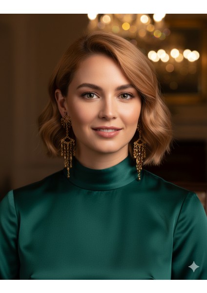 Altın Rengi Kristal Taşlı Sallantılı Küpe fiyatları