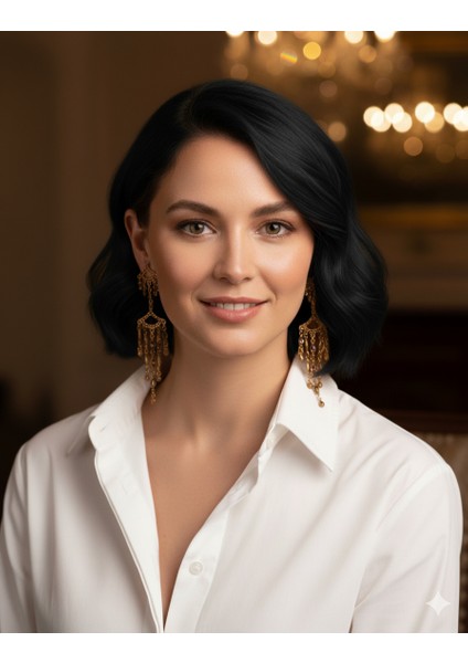 Altın Rengi Kristal Taşlı Sallantılı Küpe modelleri