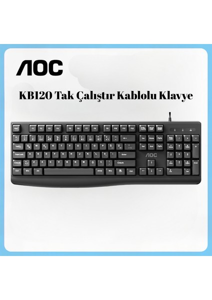KB120 Kablolu Klavye, Entegre Avuç Içi Desteği, Düşük Profilli Sessiz Tuşlar, USB Tak-Çalıştır