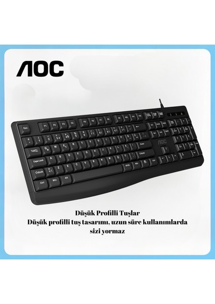 KB120 Kablolu Klavye, Entegre Avuç Içi Desteği, Düşük Profilli Sessiz Tuşlar, USB Tak-Çalıştır