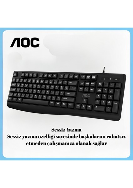 KB120 Kablolu Klavye, Entegre Avuç Içi Desteği, Düşük Profilli Sessiz Tuşlar, USB Tak-Çalıştır
