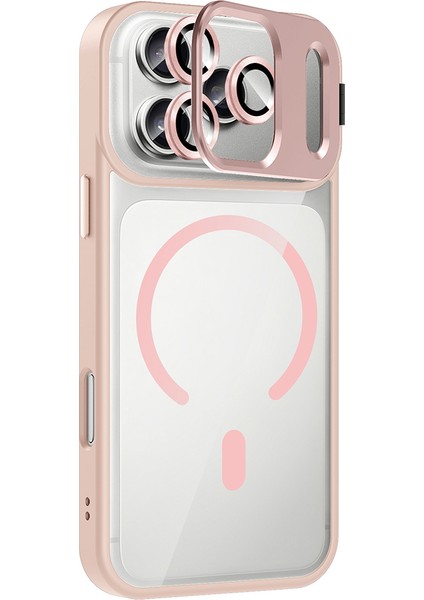 iPhone 17 Pro Max Kılıf Standlı ve Kamera Lens Hediyeli M-Safe Şarj Özellikli Zore Etro Kapak - Gri