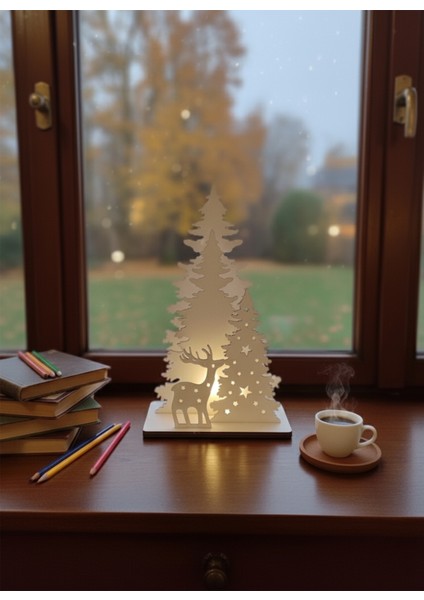 Xmas Süsleri Lamba Gece Geyik ve Ağaç Sahne Işığı Ahşap (Mumluk) fiyatları