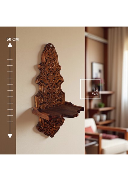 Niyazan Oymalı Ahşap Katlanabilir Duvar Rafı Kitaplık Ahşap Duvar Dekoru Süs Sergileme Ofis Ev Ağaç