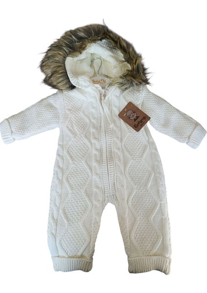 4125 Unisex Bebek Triko Kürklü Fermuarlı Kapüşonlu Tulum