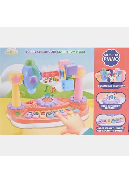 Işıklı Müzikli Bebek Piyanosu Eğitici Oyuncak, Sesli Döner Geometri Mekanizması Çocuk Motor Gelişimi