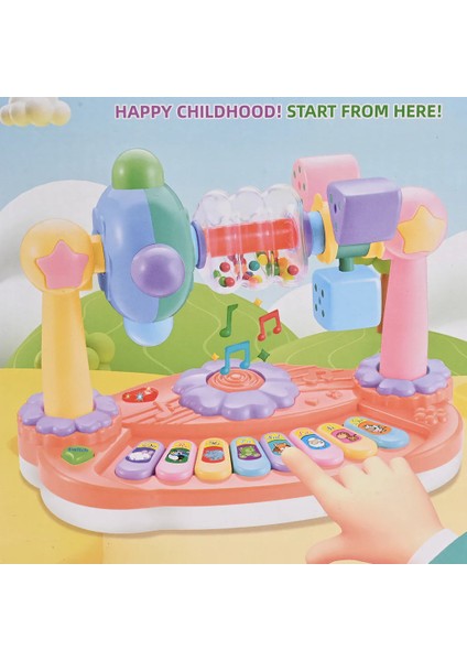 Işıklı Müzikli Bebek Piyanosu Eğitici Oyuncak, Sesli Döner Geometri Mekanizması Çocuk Motor Gelişimi