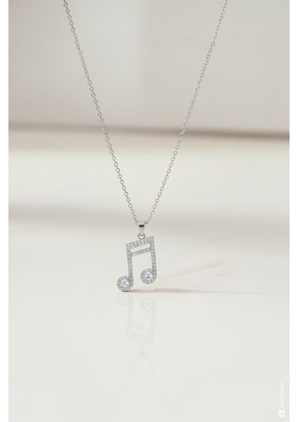 Zirkon Taşlı Nota Kadın Kolye Paslanmaz Çelik Silver Kolye