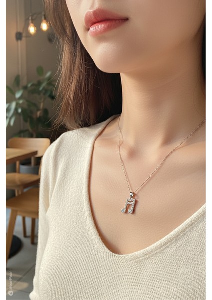 Zirkon Taşlı Nota Kadın Kolye Paslanmaz Çelik Silver Kolye fiyatları