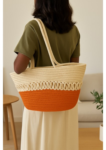 Halat Örgü Hasır Çevre Dostu Şık Çift Renkli Büyük Boy Plaj Çantası Kadın El ve Omuz Çantası fiyatları