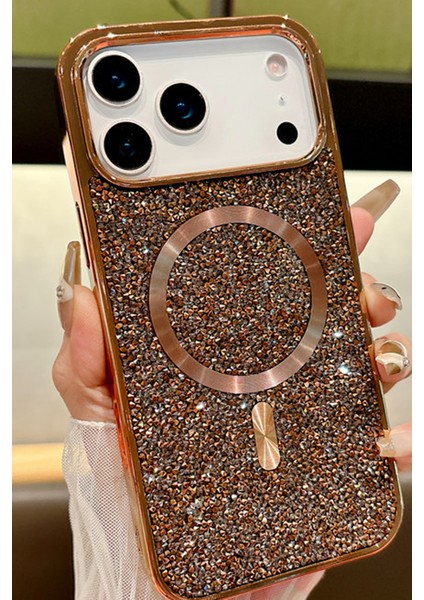 Apple iPhone 17 Pro Uyumlu Pırlanta Taşlı Magsafe Şarj Özellikli Kapak Kılıf