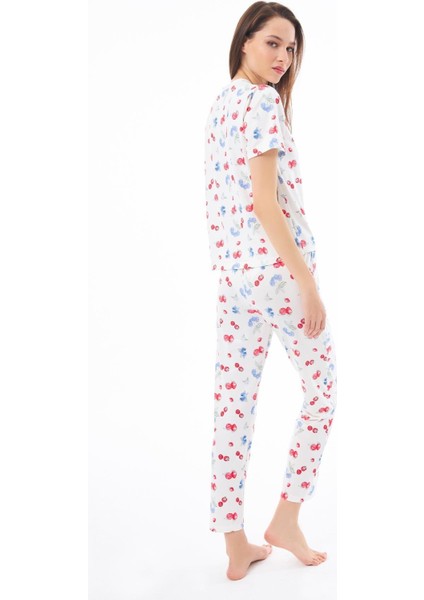 Premium Kadın Pijama Takımı Meyve Desenli Yumuşak Dokulu Kısa Kollu Bisiklet Yaka fiyatları