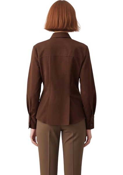 Gabardin Dokuma Fermuar Detaylı Kadın Gömleği Uzun Kollu Regular Kesim Şıklık ve Konfor Şık indirimleri