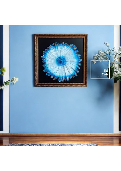Orche Mavi Tüy Desenli Nazar Boncuğu Tema Kare Çerçeve Rölyef Tablo 72,5 cm x 72,5 cm Duvar Dekoru fiyatları