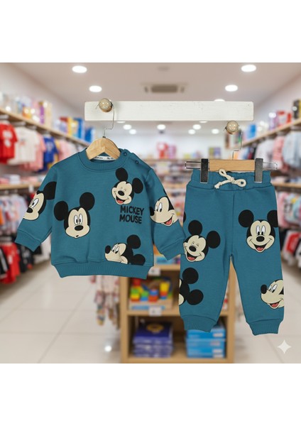 Erkek Bebek Şaşkın Gülen Fare Şardonlu Içi Polarlı Takım