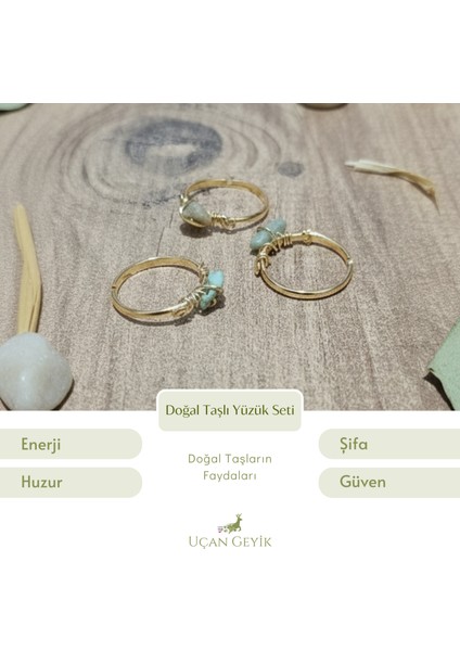 Doğal Taş Yüzük Seti - 3'lü Kombin Yüzük - Şık ve Zarif Tasarım