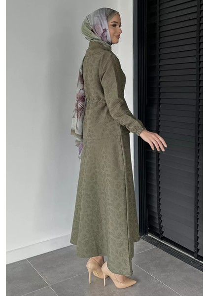 Kendinden Desenli Ceket Bel Lastikli Etek Tesettür Ikili Takım P-00019040 modelleri