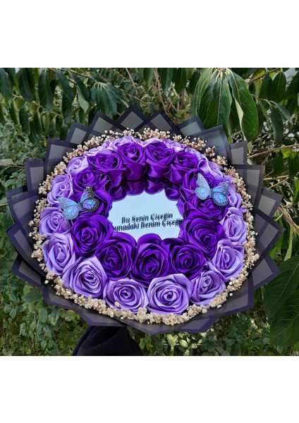 Çift Kat Büyük Boy Aynalı Ledli Cipsolu Yazılı Solmayan Gül Buketi - Mor ve Lila modelleri