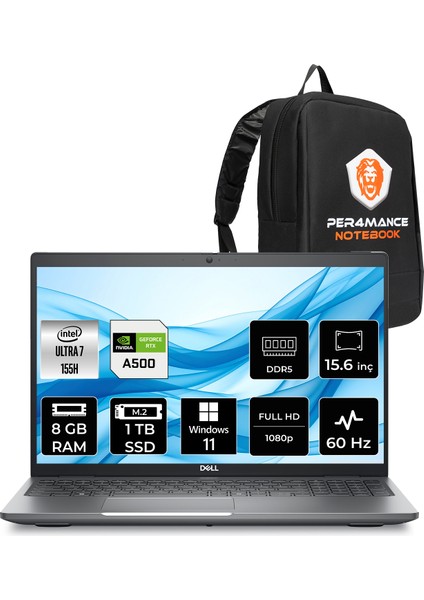 Precision 3591 Intel Core Ultra 7 155H 8gb 1tb SSD Rtx A500/4GB 15.6" Fhd W11P Mobil Iş Istasyonu & Per4 Çanta XCTOP3591EMEAWP423