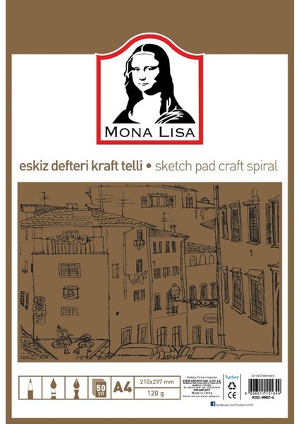 Mona Lisa Eskiz Defteri Telli Kraft A4 100 gr 50 Yp MN01-4