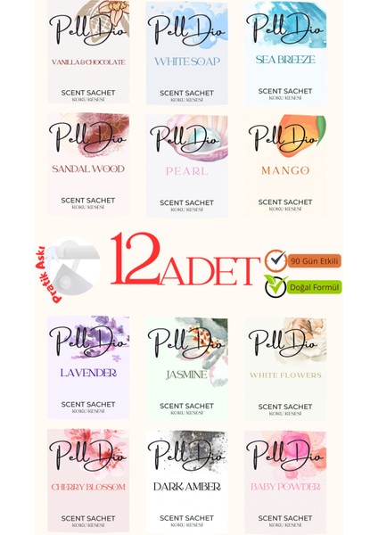 12'li Karışık Dolap Ayakkabılık ve Çekmece Parfümlü Kese Kokusu Oda Koku Kesesi