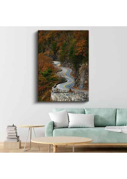 Dağ Virajları - Sonbahar Renkleriyle Bezeli Kıvrımlı Yol Kanvas Tablo