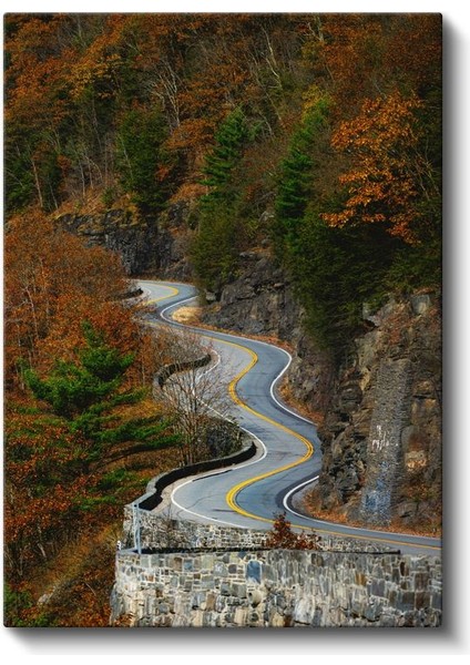 Dağ Virajları - Sonbahar Renkleriyle Bezeli Kıvrımlı Yol Kanvas Tablo fiyatları