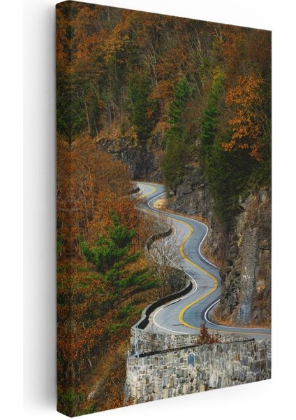 Dağ Virajları - Sonbahar Renkleriyle Bezeli Kıvrımlı Yol Kanvas Tablo modelleri