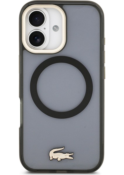 iPhone 17 Kılıf Lacoste Orjinal Lisanslı M-Safe Şarj Özellikli Gold Timsah Logolu Buzlu Kapak Siyah modelleri