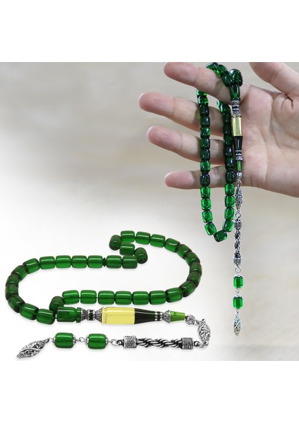Kararmaz Metal Halat Püsküllü Kurşun Nakkaş Imameli Kapsül Kesim Yeşil Ateş Kehribar Tesbih fiyatları