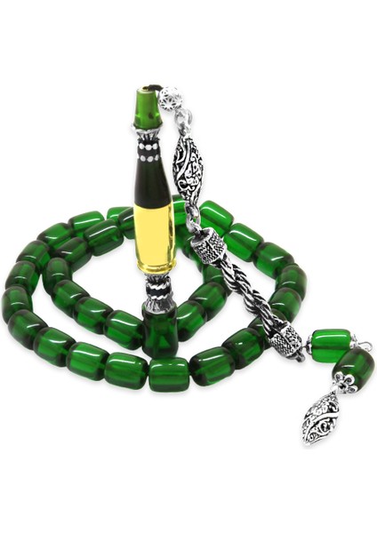 Kararmaz Metal Halat Püsküllü Kurşun Nakkaş Imameli Kapsül Kesim Yeşil Ateş Kehribar Tesbih modelleri