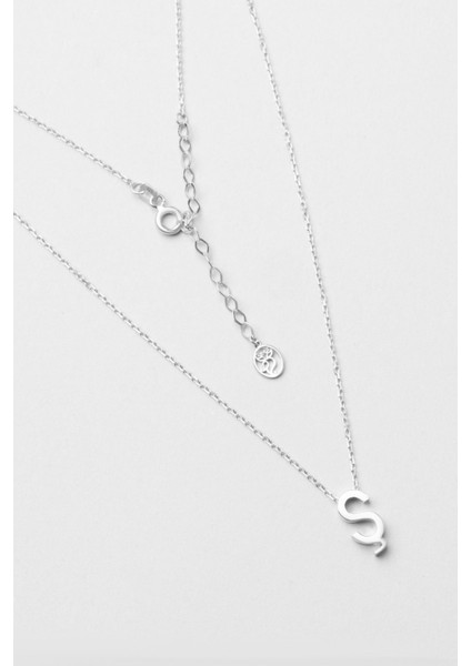 Ş Harfi 18 Ayar Beyaz Altın Kaplama 45 cm Gümüş Kolye