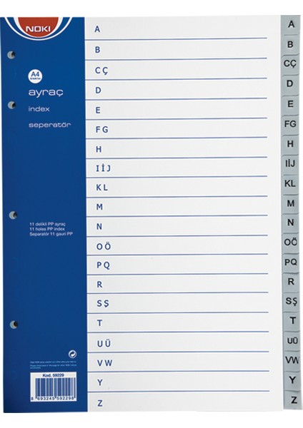 Noki Seperatör A-Z Plastik A4 59229