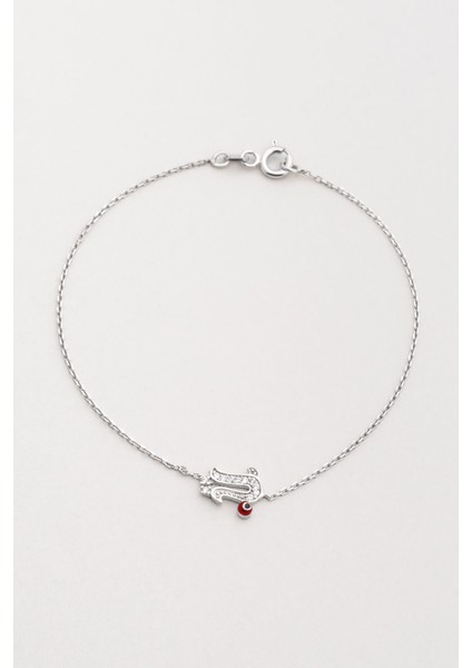 Ü Harfi 18 Ayar Beyaz Altın Kaplama 19 cm Gümüş Bileklik