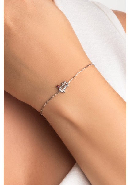 Ü Harfi 18 Ayar Beyaz Altın Kaplama 19 cm Gümüş Bileklik indirimleri